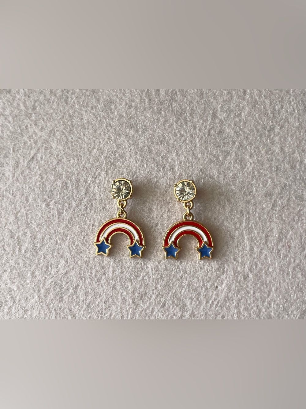 Red & White Rainbow With Blue Stars USA Rhinestone Earrings